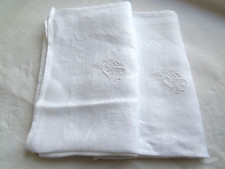 French 2 of napkins table white cotton damask  monogrammed "S T"