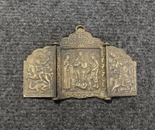 Ancien Petit Triptyque Religieux Bronze Icône Russie Christ Pantracor St Michel