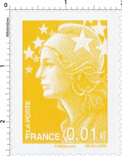 Feuille 100 timbres jaunes - 100,