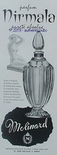 PUBLICITE MOLINARD PARFUM NIRMALA PURETE ABSLUE FLEURS GRASSE DE 1956 FRENCH AD