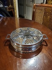 Argenterie Ancien Chauffe Plat Métal Argenté Poinconné R C Art Deco 