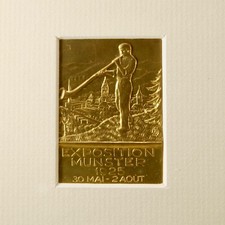 EXPOSITION MUNSTER (Alsace) 1925 Médaille bronze plaqué or , encadrement pro