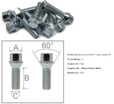 10 BOULON / GOUJON DE ROUE ASSISE CONIQUE M14 x 1,5 - 50MM