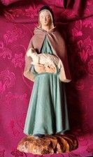 santon Devineau grande bergere au capuchon 17,5cm creche Noel socle paille rare