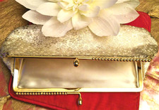 Pochette sac nacré satiné fleurs surimpressions vintage qualité luxe NEUF pouch