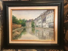 Pierre Péress (1919-1990) -Huile sur toile encadrée Au bord de l'eau 24X33 cm