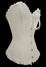 CORSET VICTORIEN BLANC SERRE TAILLE TOP HAUT BROCADE LINGERIE SEXY (5085-1)