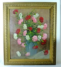 XXL Tableau Floral Peinture En Huile Environ 1900 Œillets NK2