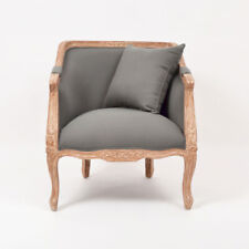 Fauteuil Faubourg cabriolet en bois et tissus gris taupe 70x72x81cm