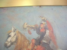 Très ancien Peinture sur panneau second EMPIRE Trompette de cuirassiers à cheval