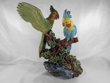 MAGNIFIQUE FIGURINE COUPLE DE PERROQUET EN TERRE CUITE DE CHINE 