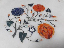 Sculpture florale Roses Marbre Pietra Dura pierres semi-précieuses Décor Inde O