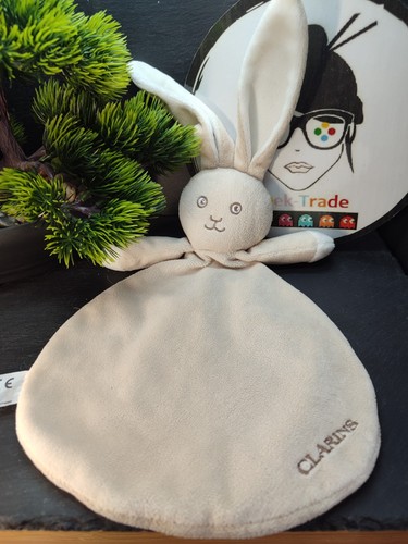 Doudou plat lapin beige blanc