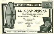 Publicité ancienne le gramophone la voix de son maître issue de magazine 1923