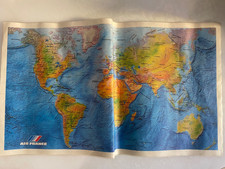 Ancienne carte du monde plastifiée publicitaire AIR FRANCE