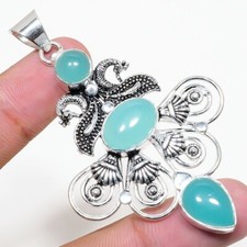 Pendentif bijou en argent sterling 925 fait main pierre précieuse calcédoine ...