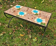 table basse d'appoint fer forgé carreau céramique faïence vintage 50-60-70 XXE 