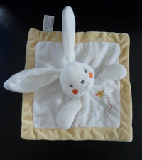 8. DOUDOU PLAT NICOTOY LAPIN BLANC JAUNE ORANGE oiseau nuage carré ETAT NEUF*