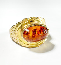 Gold vermeil amber ring, Vintage oval amber gold vermeil ring