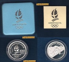 Coffret BE - 100 Francs Argent 1989 Skieur Alpin Descente JO Albertville 1992