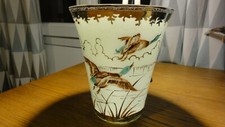 ANCIEN VASE DEGAGE A L'ACIDE VERRE CRISTAL OPALINE DECOR OIES ETANG