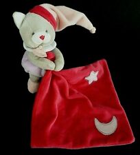 *.DOUDOU PELUCHE BABY NAT CHAT MOUCHOIR LUMINESCENT rose gris mauve BN0137 NEUF*