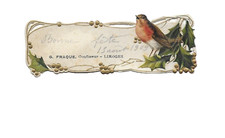 2 signets chromos découpis gaufrés fillette au lapin + 1 pub. oiseau art nouveau