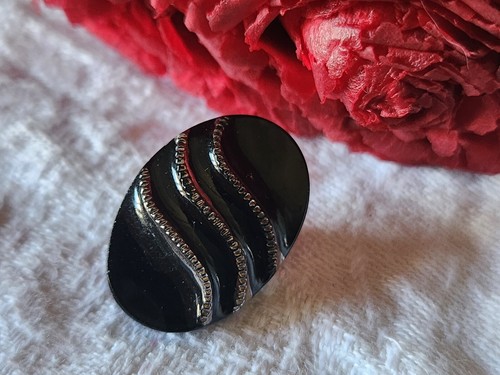 Ancien bouton verre noir - en,