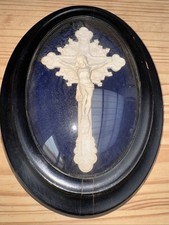 ANCIEN CADRE RELIQUAIRE NAPOLEON III VERRE BOMBE OVALE CHRIST