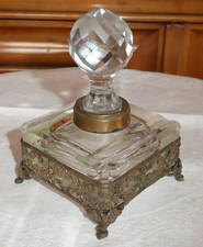 Ancien Grand Encrier En Cristal Baccarat Et Bronze Laiton fleurs XIX Ème