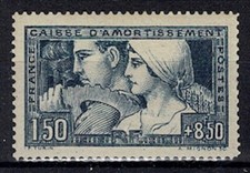 FRANCE STAMP YVERT 252c SCOTT B27 " SINKING FUND VARIETY BLUE GREEN" MNH VF J420