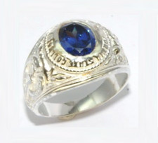 Chevalière US Américaine En Argent 925/000 Pierre Bleu Saphir Tailles 52 à 72