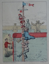 1871 Lithographie originale Caricature Barousse mât cocagne timbale dessin NERAC