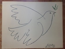 PICASSO (d'après) COLOMBE DE LA PAIX LITHOGRAPHIE SIGNEE PETIT FORMAT