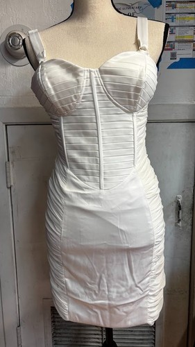 White ruched bodycon mini - bodycon,