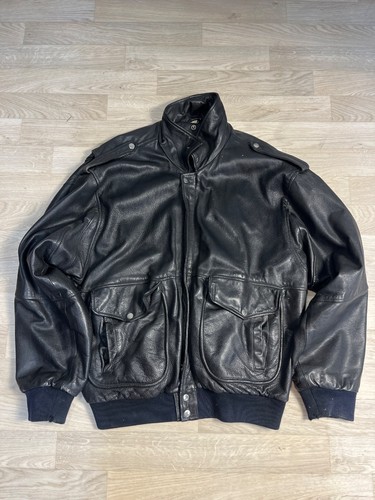 Blouson aviateur cuir noir - , xl