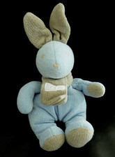 H4. DOUDOU PELUCHE TARTINE & CHOCOLAT LAPIN GRIS BLEU ECHARPE TRICOT 22cm NEUF*