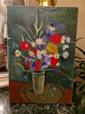 Peinture Ancienne Huile Sur Toile Représentant Un Bouquet De Fleurs 