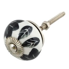 Bouton de meuble en céramique Poignée de porte Fleur 09 noir et blanc argent