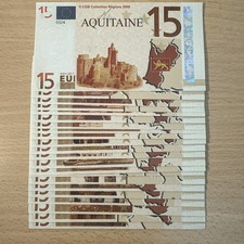 22 Billets Touristiques / Souvenirs 15 € Quinze Euro CGB Collection Régions 2008