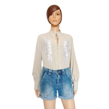 Chemisier oversize beige et broderies blanches | Ester Ken Paris | Vintage 80s