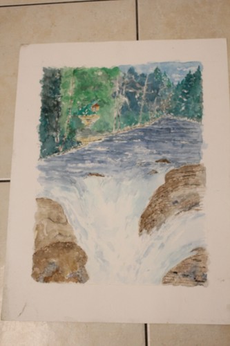 Aquarelle paysage rivière - aquarelle,