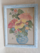 Cadre photo 30X40 en bois  céruse   avec  peinture sur papier granité