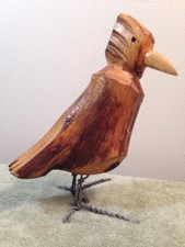 Hand Carved Wood Metal Bird