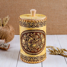 Grande Boite a céréales en bois/ écorce Motif fleurs - Boite a céréales russe