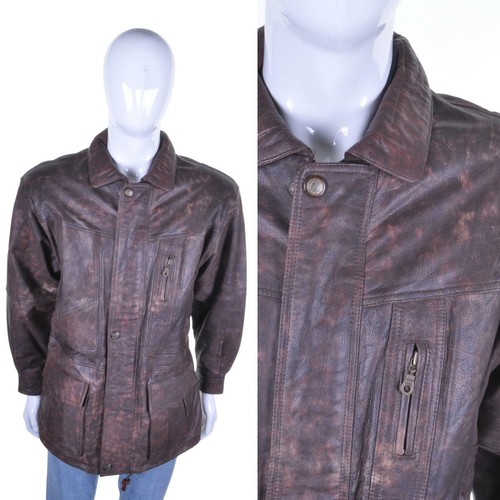 Veste cuir brun vintage - veste,