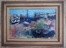Tableau Original 1972 Bernard Folinais Port Bateau école Franc Comtoise