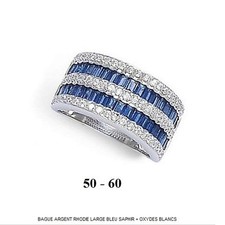 Alliance Rhodié T54 Demi-Rail Saphir & Diamant Cz Argent Massif 925 Dolly-Bijoux