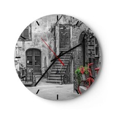 Horloge murale en verre 40x40cm Silencieuse Rouge Vélo Avenue Wall Clock