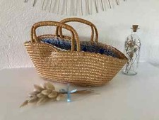 18 ⚜️ Ancien Petit Couffin Pour Poupée, Poupon en Osier Vintage Longueur 40 Cm